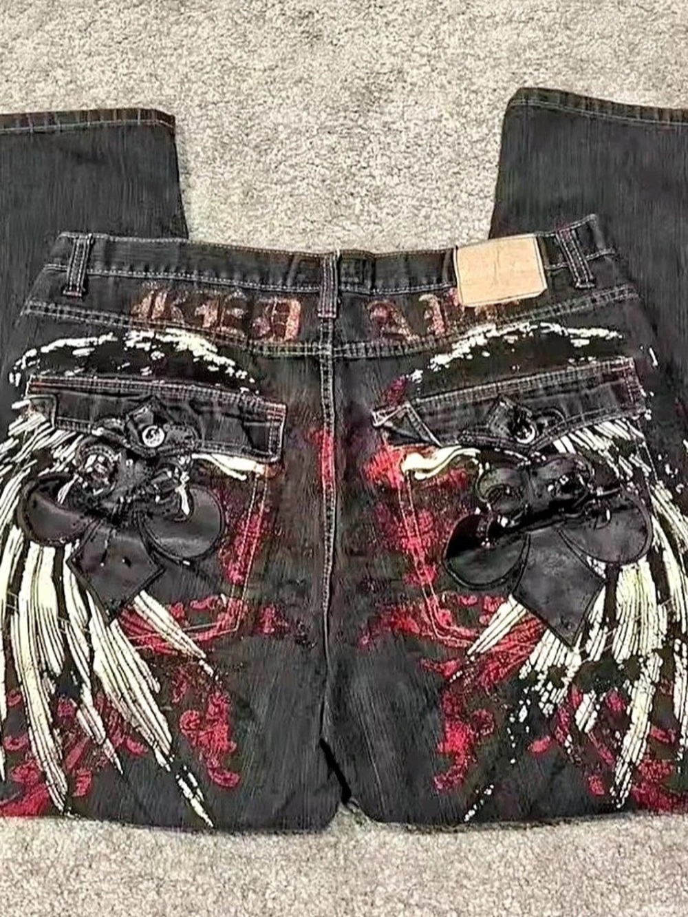 Women's Wide Leg Graphic Pants in Black & Red Like New